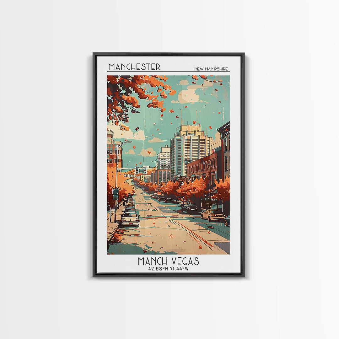 Manchester New Hampshire Travel Poster, Canvas Print, City Travel Poster, Travel Wall Art, Living Room Wall Art, Retro Travel Poster