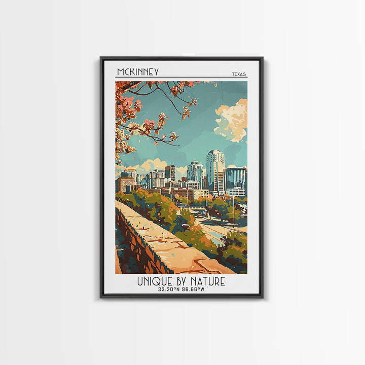 McKinney Texas Travel Poster, Framed Canvas Print, Retro Wall Art, Travel Print, Retro Travel Poster, Art Print, Vintage City Poster