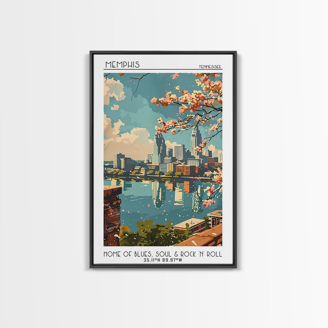 Memphis Travel Poster, Framed Canvas Print, City Art Print, Travel Wall Art, City Illustration, Modern Wall Decor, Travel Wall Decor