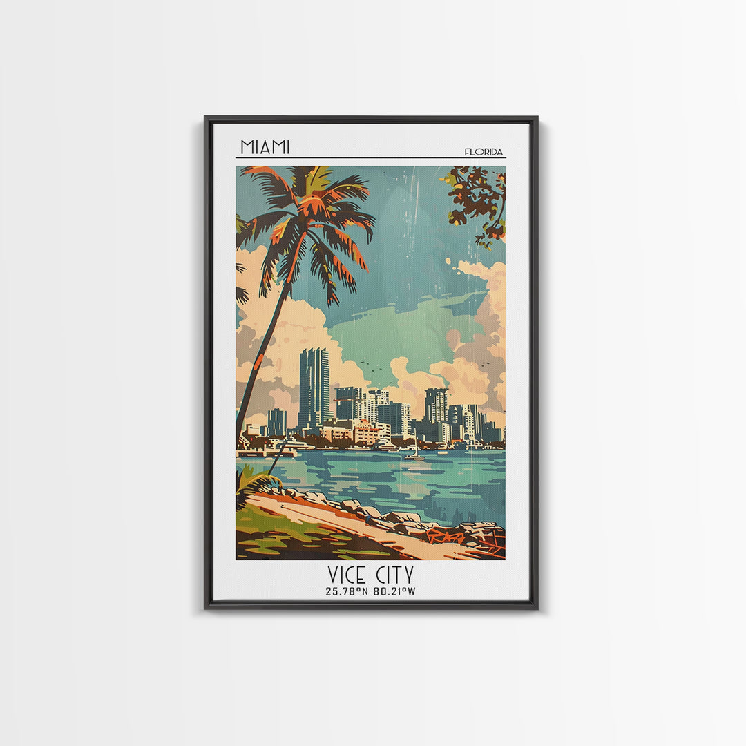 Miami Travel Poster, Canvas Print, City Travel Poster, Travel Wall Decor, Travel Wall Art, Poster Print, Wall Art, City Illustration