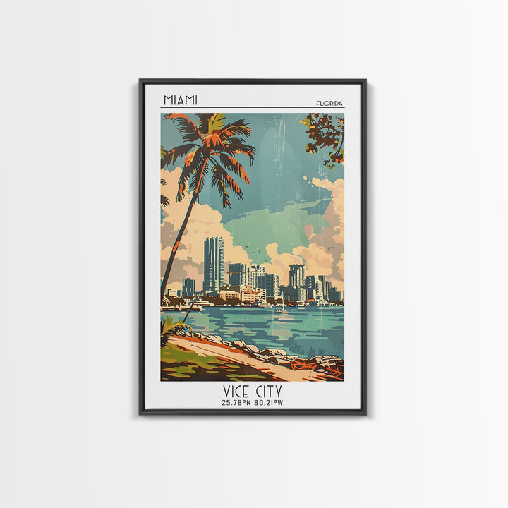 Miami Travel Poster, Canvas Print, City Travel Poster, Travel Wall Decor, Travel Wall Art, Poster Print, Wall Art, City Illustration