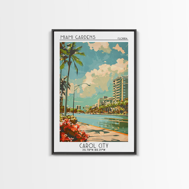 Miami Gardens Travel Poster, Framed Canvas Print, City Travel Poster, Travel Wall Art, City Wall Art, Travel Posters, Vintage Poster