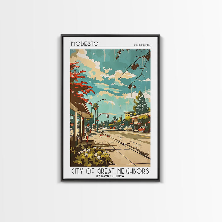 Modesto California Travel Poster, Canvas Print, City Travel Poster, Travel Wall Art, Home Office Decor, Travel Decor, Retro Wall Art