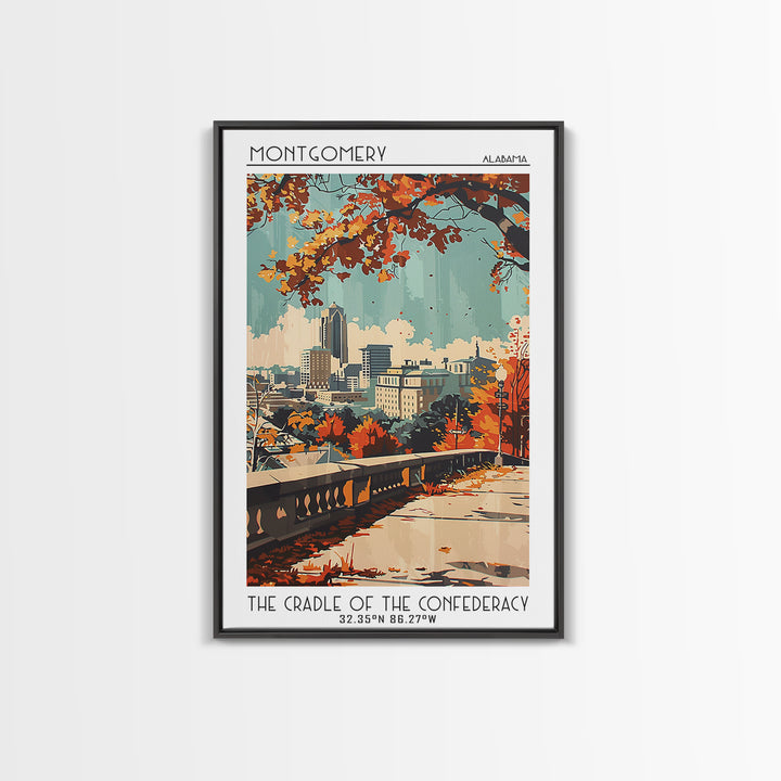 Montgomery Alabama Travel Poster, Canvas Print, Retro Travel Poster, City Wall Art, Travel Print, Travel Wall Art, Modern Wall Decor