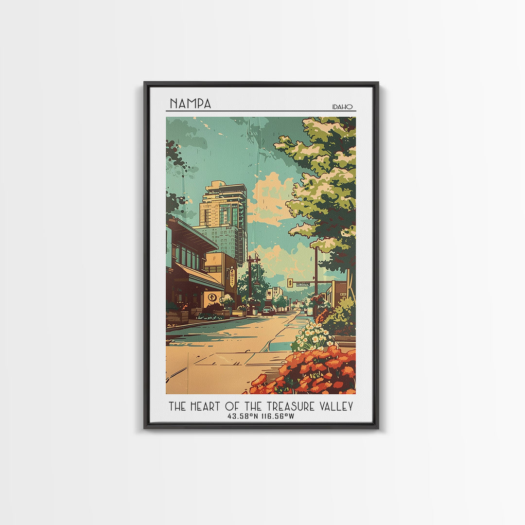 Nampa Idaho Travel Poster, Framed Canvas Print, Retro Travel Poster, City Wall Art, City Travel Poster, Travel Decor, Retro Wall Art