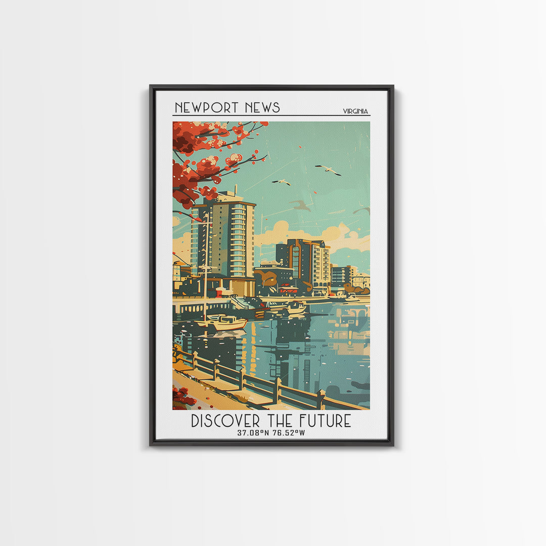 Newport News Virginia Travel Poster, Framed Canvas Print, City Travel Poster, Travel Wall Decor, Travel Prints, Living Room Wall Art