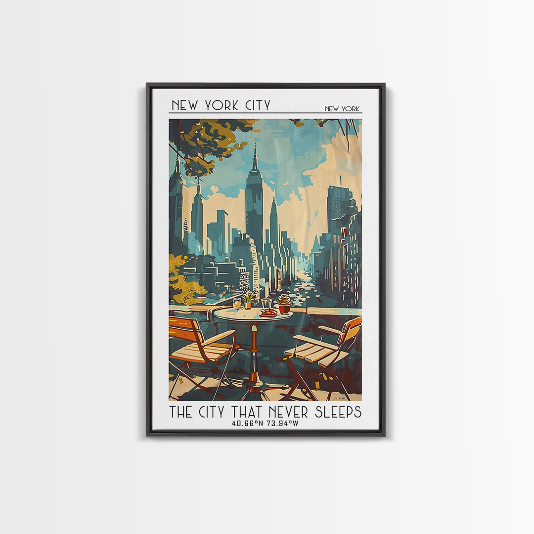 New York Travel Poster, Framed Canvas Print, Vintage Travel Print, City Wall Art, City Travel Poster, Travel Wall Art, Landscape Art