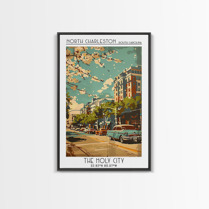 North Charleston Travel Poster, Framed Canvas Print, City Travel Poster, Travel Wall Decor, Poster Art, Poster Print, City Art Print