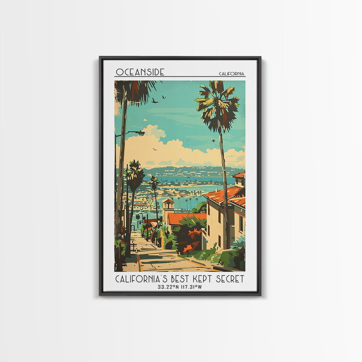 Oceanside California Travel Poster, Framed Canvas Print, Retro Travel Poster, City Wall Art, Home Decor, Landscape Art, Travel Decor