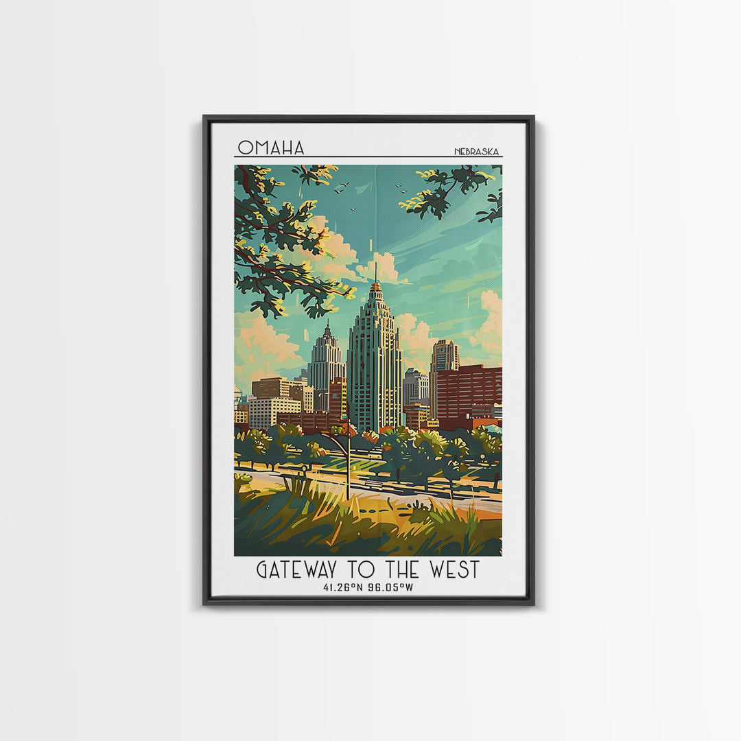 Omaha Nebraska Travel Poster, Framed Canvas Print, Travel Wall Decor, Minimalist Poster, Art Print, City Travel Poster, Poster Print