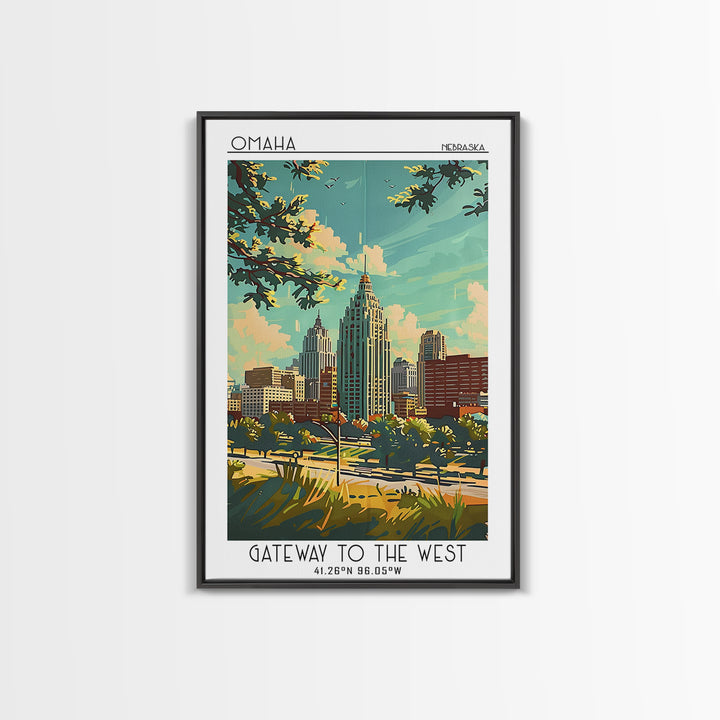 Omaha Nebraska Travel Poster, Framed Canvas Print, Travel Wall Decor, Minimalist Poster, Art Print, City Travel Poster, Poster Print