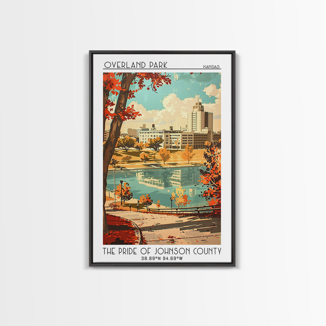 Overland Park Kansas Travel Poster, Framed Canvas Print, City Travel Poster, Travel Wall Art, City Illustration, Art Print, Wall Art