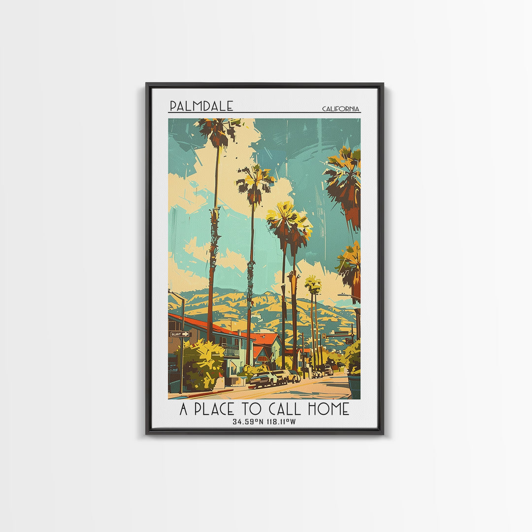 Palmdale Travel Poster, Framed Canvas Print, City Travel Poster, Travel Wall Decor, City Illustration, Travel Wall Art, Travel Print