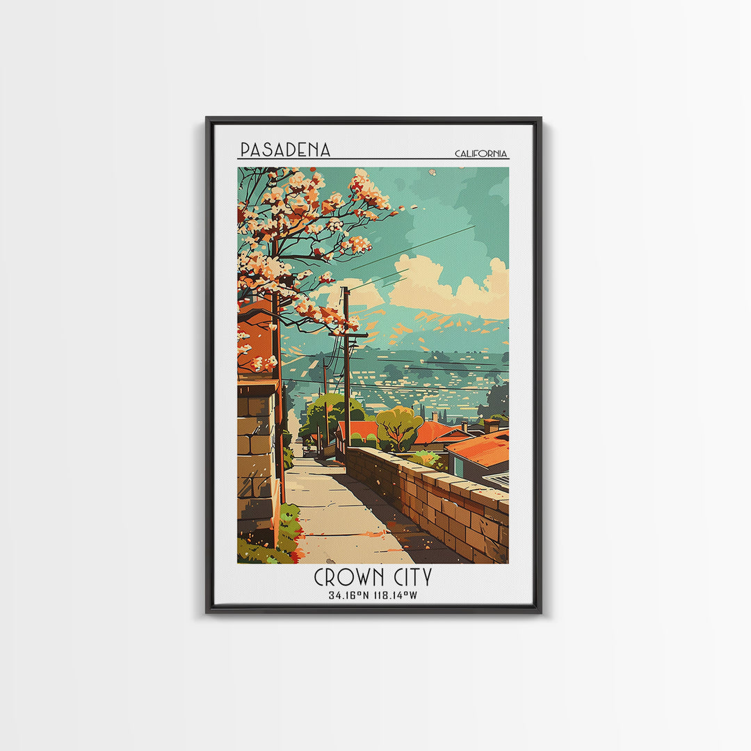Pasadena California Travel Poster, Canvas Print, City Art Print, Travel Wall Art, Mid Century Wall Art, Art Print, Home Office Decor