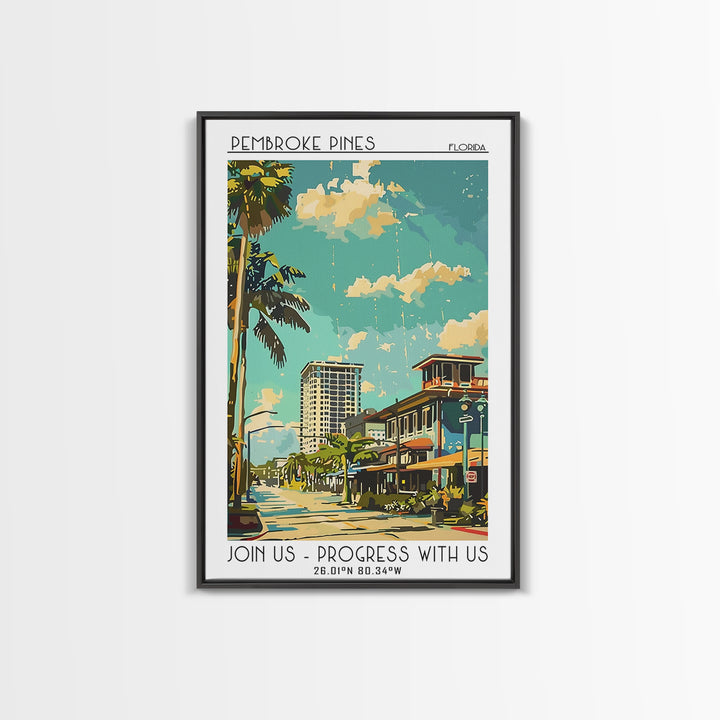 Pembroke Pines Florida Travel Poster, Framed Canvas Print, City Travel Poster, Travel Wall Art, Modern Wall Decor, City Illustration