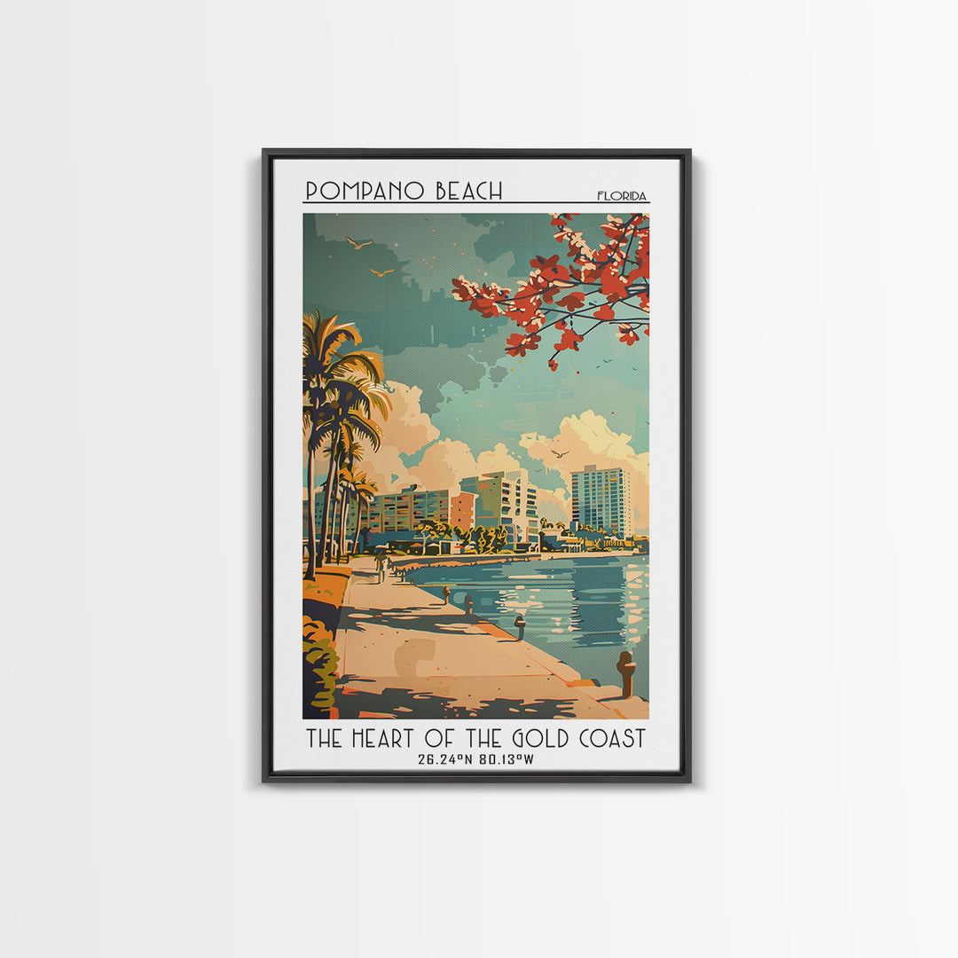 Pompano Beach Florida Travel Poster, Framed Canvas Print, City Travel Poster, Travel Wall Art, Vintage Travel Print, Vintage Posters