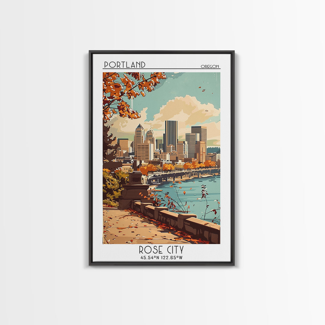 Portland Travel Poster, Framed Canvas Print, City Art Print, Travel Wall Art, City Travel Poster, Wall Art, City Wall Art, Art Print