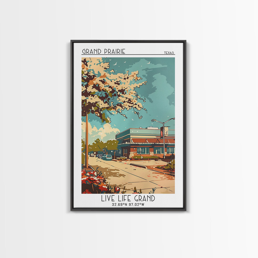 Grand Prairie Texas Travel Poster, Canvas Print, Travel Wall Decor, Minimalist Poster, Retro Travel Poster, City Art Print, Wall Art