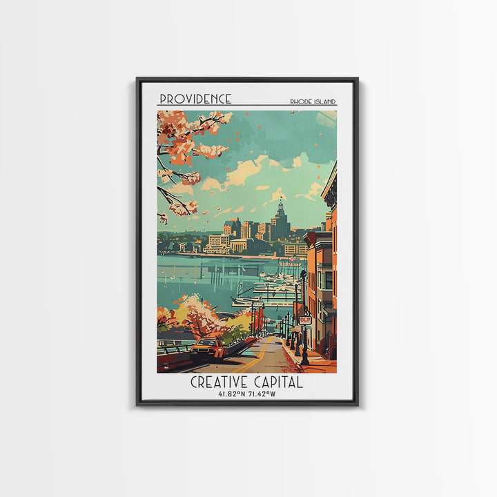 Providence Rhode Island Travel Poster, Framed Canvas Print, Retro Travel Poster, City Wall Art, Vintage City Poster, Wanderlust Gift
