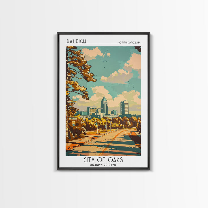 Raleigh North Carolina Travel Poster, Framed Canvas Print, City Travel Poster, Travel Wall Art, Gallery Wall Set, Retro Travel Print
