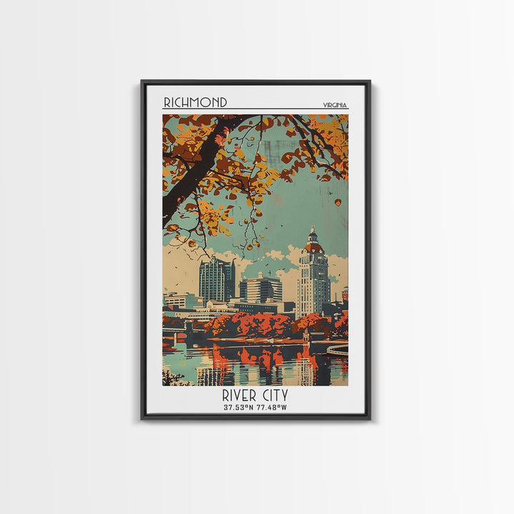 Richmond Virginia Travel Poster, Framed Canvas Print, City Art Print, Travel Wall Art, Travel Art Print, Poster Art, Vintage Posters