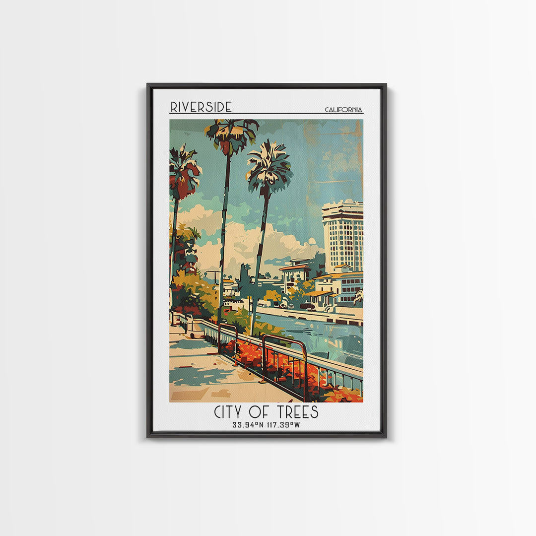 Riverside California Travel Poster, Framed Canvas Print, City Travel Poster, Travel Wall Art, City Illustration, Retro Travel Poster