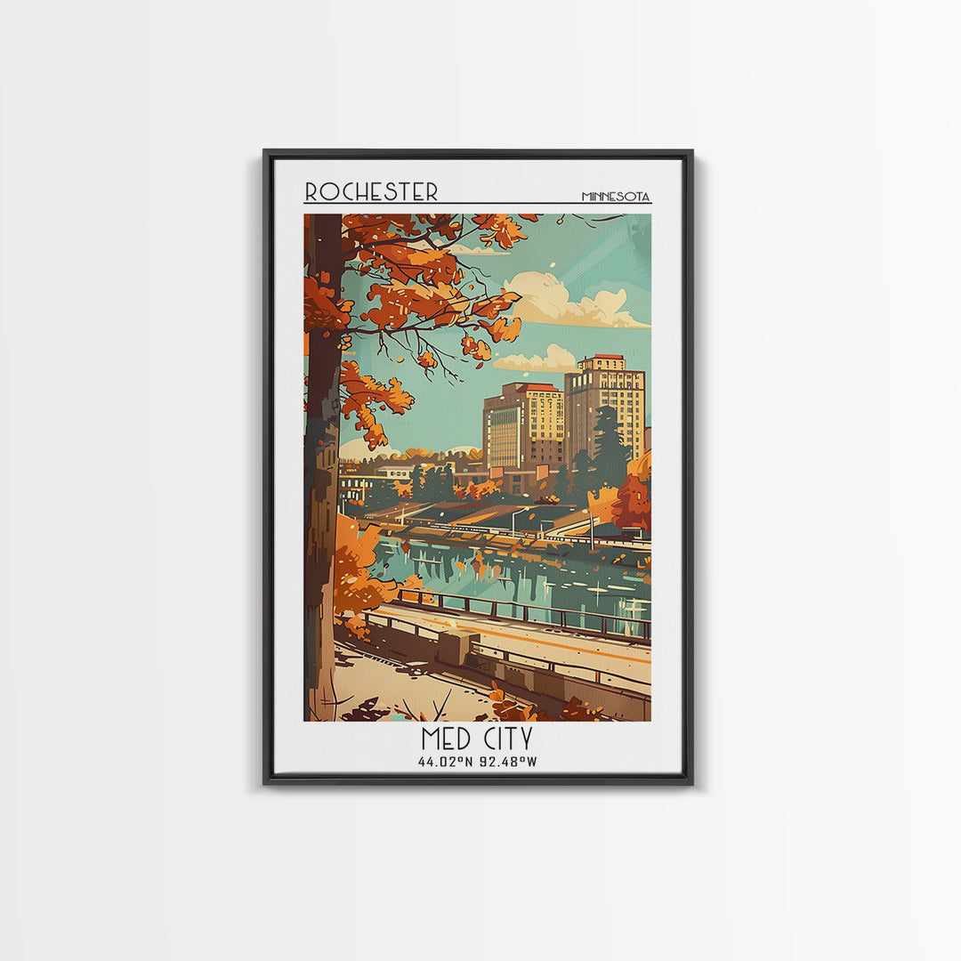 Rochester Travel Poster, Framed Canvas Print, City Travel Poster, Travel Wall Art, Modern Wall Decor, Retro Wall Art, Travel Posters