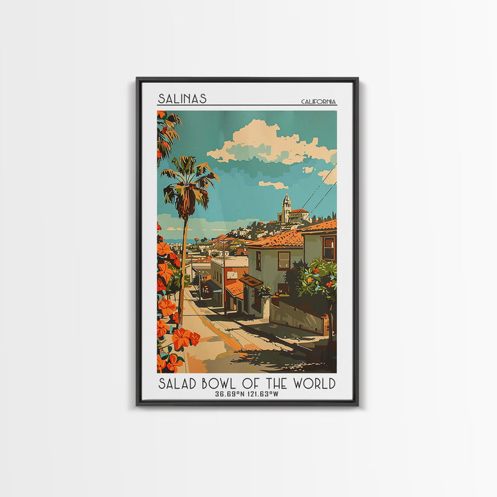 Salinas Travel Poster, Framed Canvas Print, Travel Wall Art, City Wall Art, Wanderlust Gift, Vintage City Poster, Vintage Travel Art
