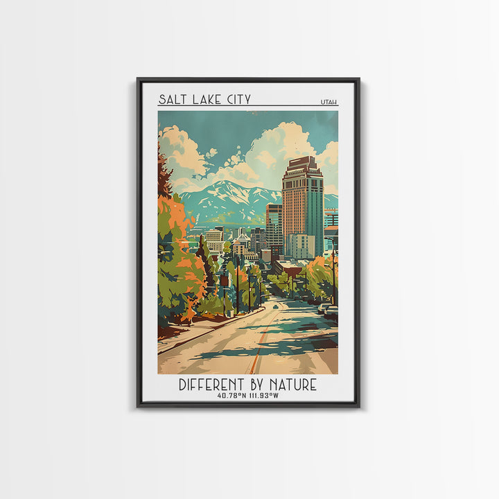 Salt Lake City Utah Travel Poster, Framed Canvas Print, City Travel Poster, Travel Wall Decor, Living Room Wall Art, Travel Wall Art