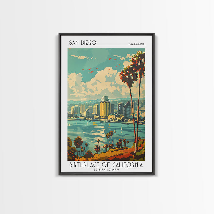 San Diego Travel Poster, Framed Canvas Print, City Travel Poster, Travel Wall Art, Wanderlust Gift, Gallery Wall Set, Vintage Poster