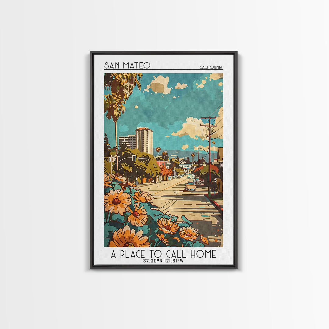 San Mateo Travel Poster, Canvas Print, Retro Travel Poster, City Wall Art, Travel Prints, Travel Decor, Home Office Decor, Art Print