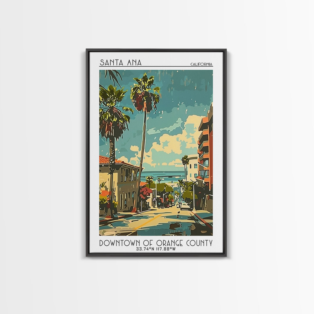 Santa Ana Travel Poster, Framed Canvas Print, Travel Wall Art, City Wall Art, Travel Prints, Home Office Decor, Watercolor Cityscape