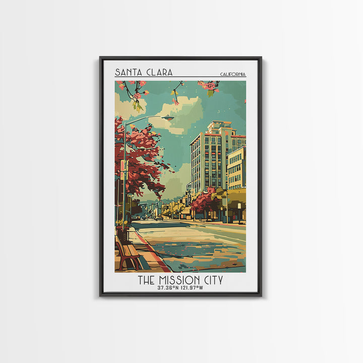 Santa Clara California Travel Poster, Framed Canvas Print, City Travel Poster, Travel Wall Art, Vintage Travel Print, Retro Wall Art