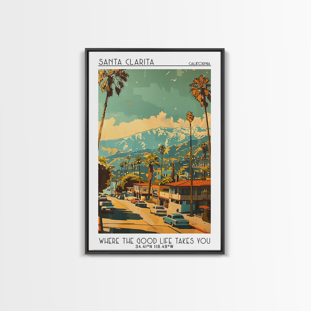 Santa Clarita California Travel Poster, Framed Canvas Print, City Travel Poster, Travel Wall Art, Home Decor, Travel Decor, Wall Art
