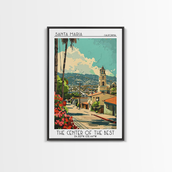 Santa Maria California Travel Poster, Canvas Print, Travel Wall Art, City Wall Art, Travel Posters, Watercolor Cityscape, Poster Art