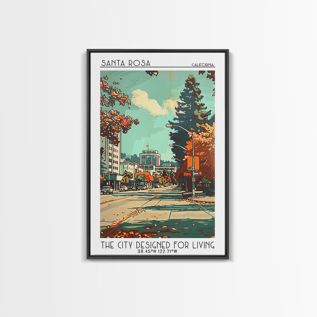 Santa Rosa California Travel Poster, Framed Canvas Print, Travel Prints, Landscape Art, Home Decor, Travel Wall Art, Wanderlust Gift