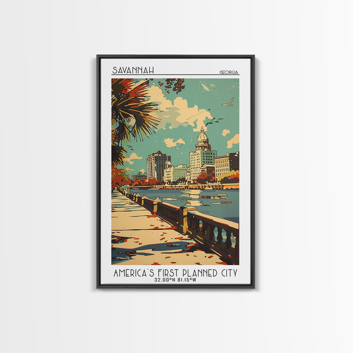 Savannah Travel Poster, Framed Canvas Print, City Travel Poster, Vintage City Poster, Vintage Poster, Travel Wall Art, City Wall Art