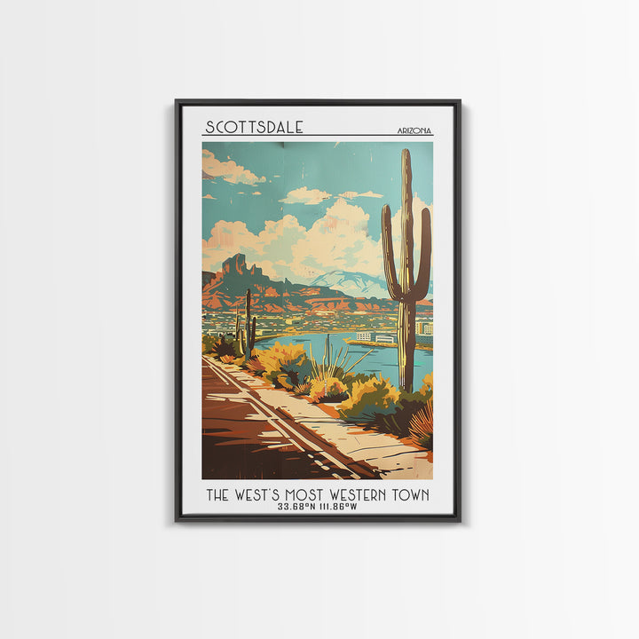 Scottsdale Travel Poster, Framed Canvas Print, City Art Print, Travel Wall Art, Vintage Posters, City Illustration, Travel Art Print