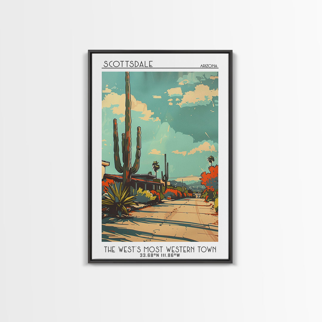 Scottsdale Arizona Travel Poster, Canvas Print, City Travel Poster, Travel Wall Decor, Retro Travel Print, Art Print, Retro Wall Art