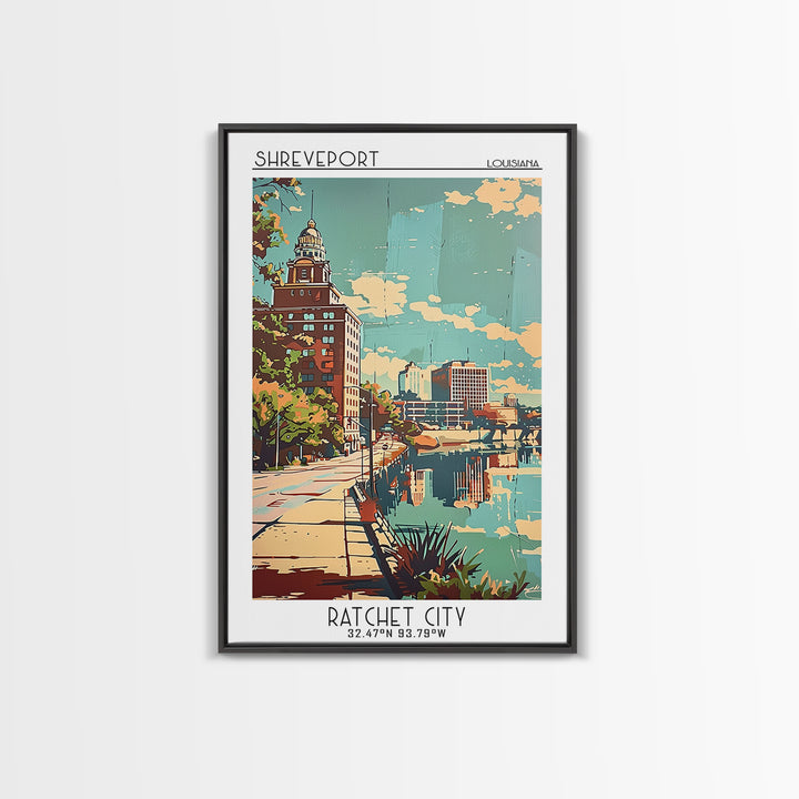 Shreveport Travel Poster, Framed Canvas Print, City Travel Poster, Vintage City Poster, Vintage Poster, Vintage Travel, Travel Print