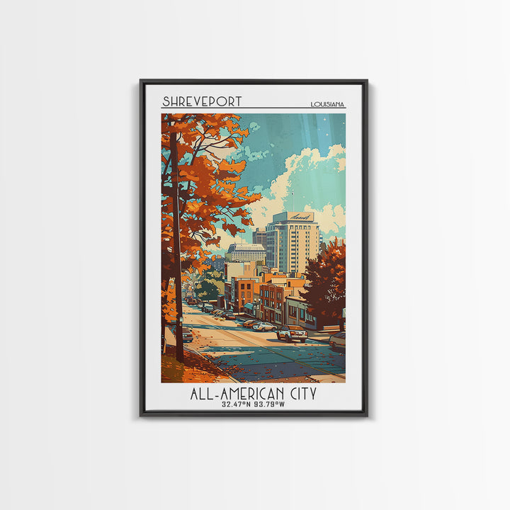 Shreveport Louisiana Travel Poster, Canvas Print, Travel Prints, Landscape Art, Travel Wall Art, Retro Travel Poster, City Art Print