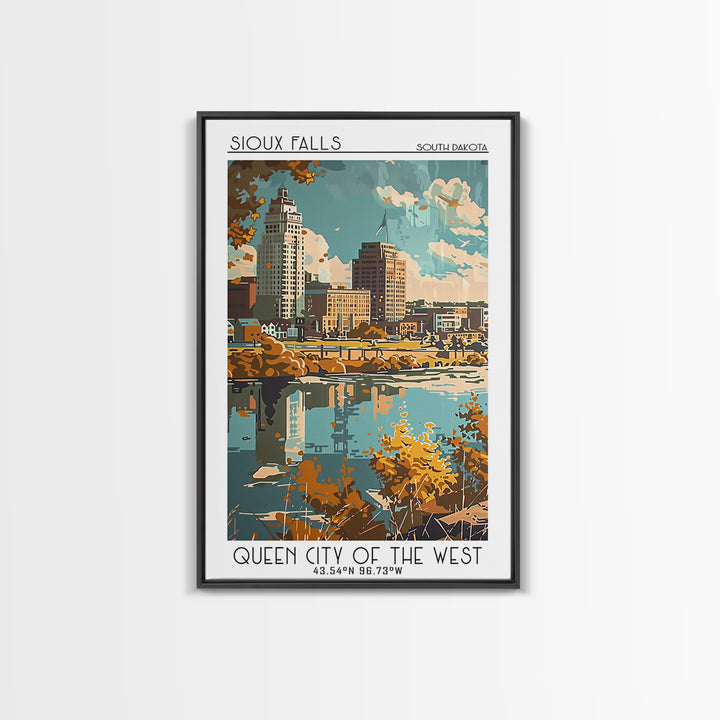 Sioux Falls Travel Poster, Framed Canvas Print, City Art Print, Travel Wall Art, Vintage City Poster, City Travel Poster, Poster Art