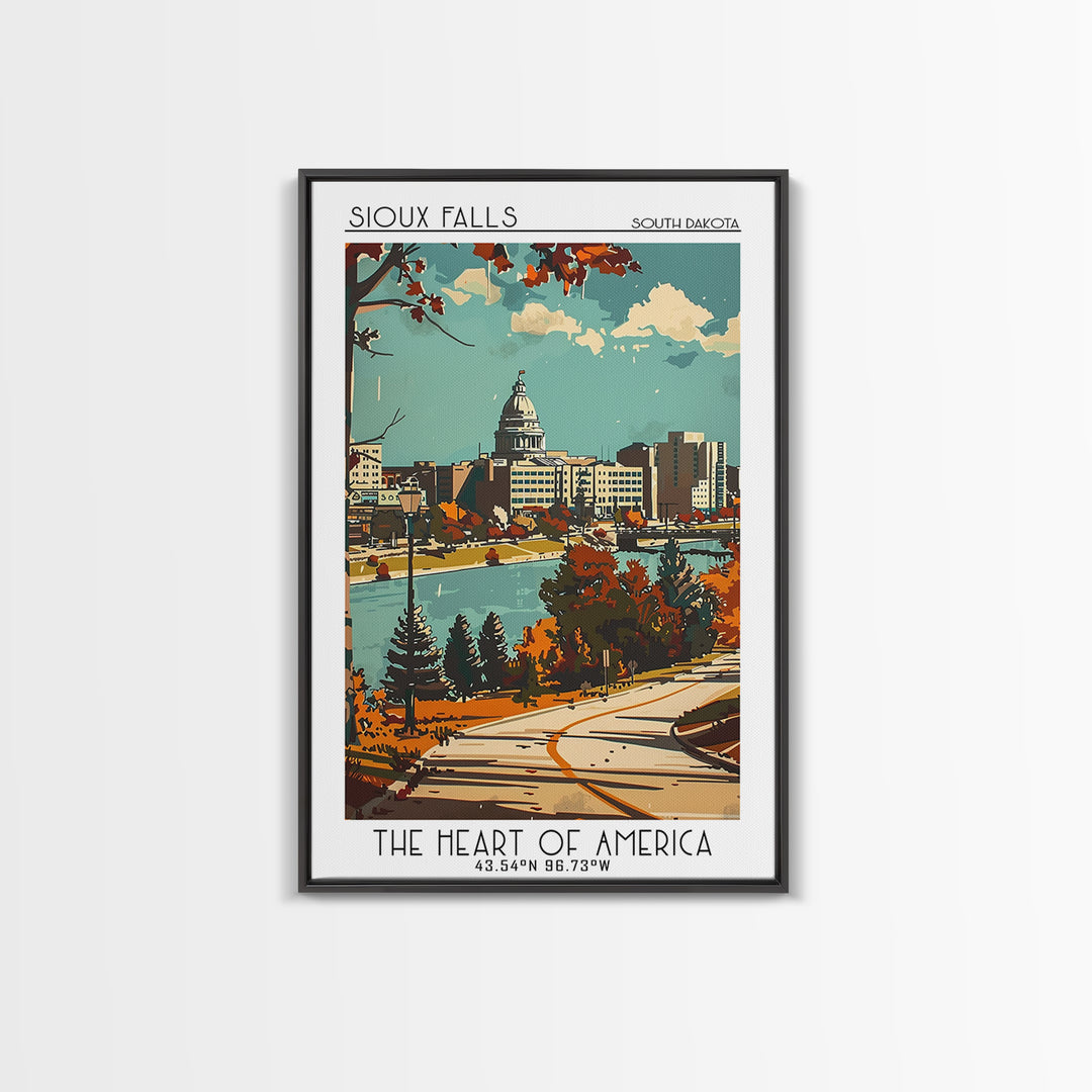 Sioux Falls South Dakota Travel Poster, Canvas Print, City Travel Poster, Travel Wall Decor, Retro Travel Print, Retro Travel Poster