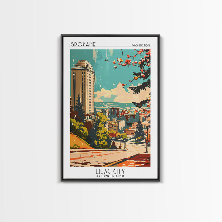 Spokane Washington Travel Poster, Framed Canvas Print, Travel Prints, Landscape Art, Travel Art Print, Wanderlust Gift, Travel Print