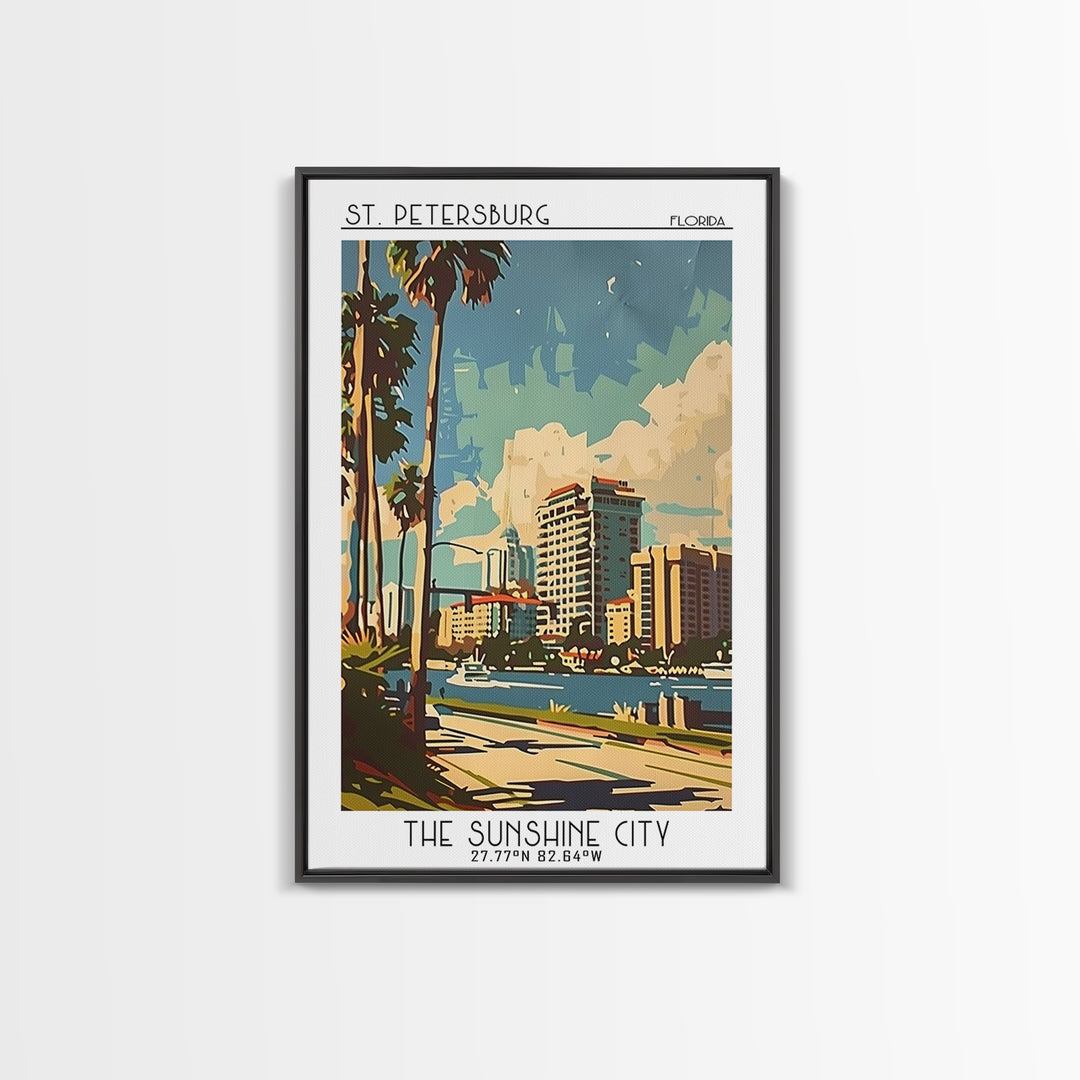 St Petersburg Florida Travel Poster, Framed Canvas Print, Travel Wall Art, City Wall Art, Travel Art Print, Home Decor, Travel Print