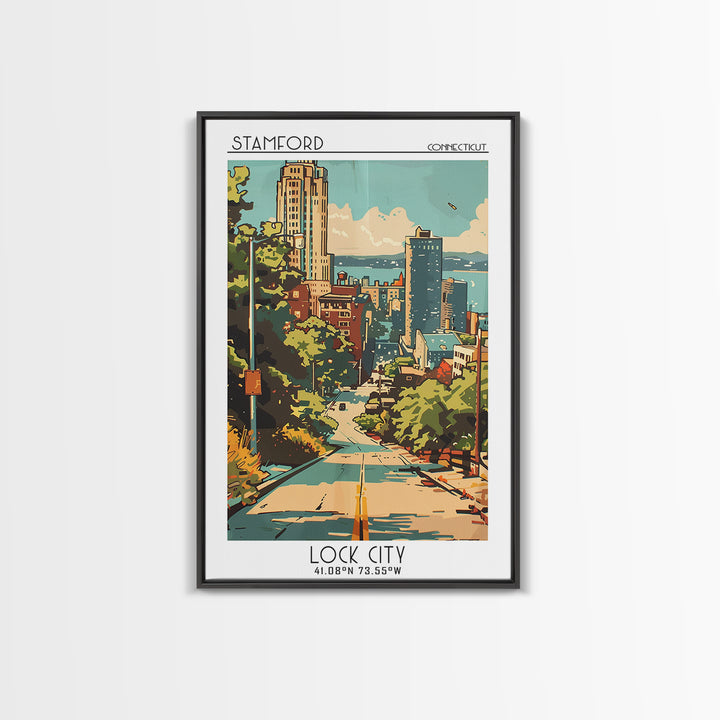 Stamford Connecticut Travel Poster, Canvas Print, City Travel Poster, Travel Wall Art, Retro Wall Art, Wall Art, Retro Travel Poster