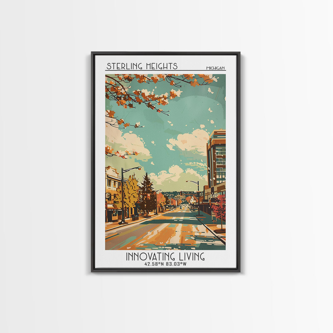 Sterling Heights Travel Poster, Canvas Print, Travel Art Print, Modern Wall Decor, Colorful Wall Art, Mid Century Wall Art, Wall Art
