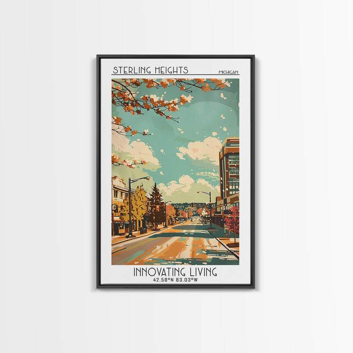 Sterling Heights Travel Poster, Canvas Print, Travel Art Print, Modern Wall Decor, Colorful Wall Art, Mid Century Wall Art, Wall Art