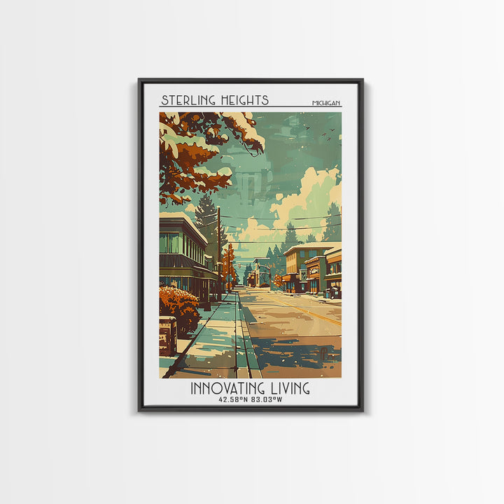Sterling Heights Michigan Travel Poster, Framed Canvas Print, Travel Wall Decor, Minimalist Poster, Gallery Wall Set, Travel Posters