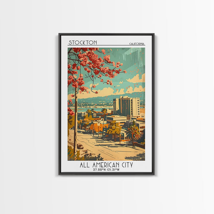 Stockton Travel Poster, Framed Canvas Print, City Travel Poster, Travel Wall Art, Wall Art, Travel Decor, Poster Art, Travel Posters